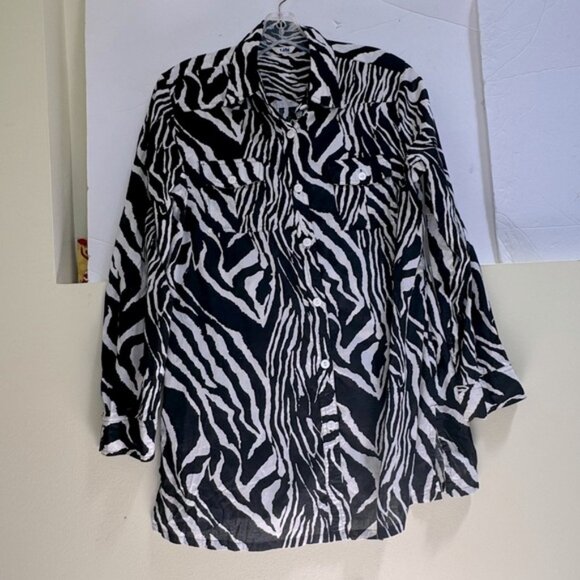 Tabi Vintage Zebra Cotton Roll Tab Sleeve Safari Shirt Pocket Lightweight Slit M - Picture 3 of 16